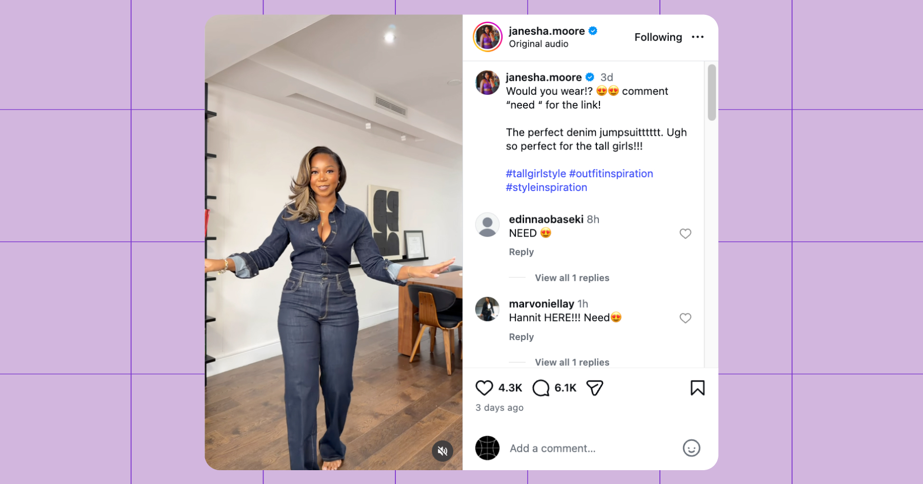 Screenshot of Janesha Moore on Instagram