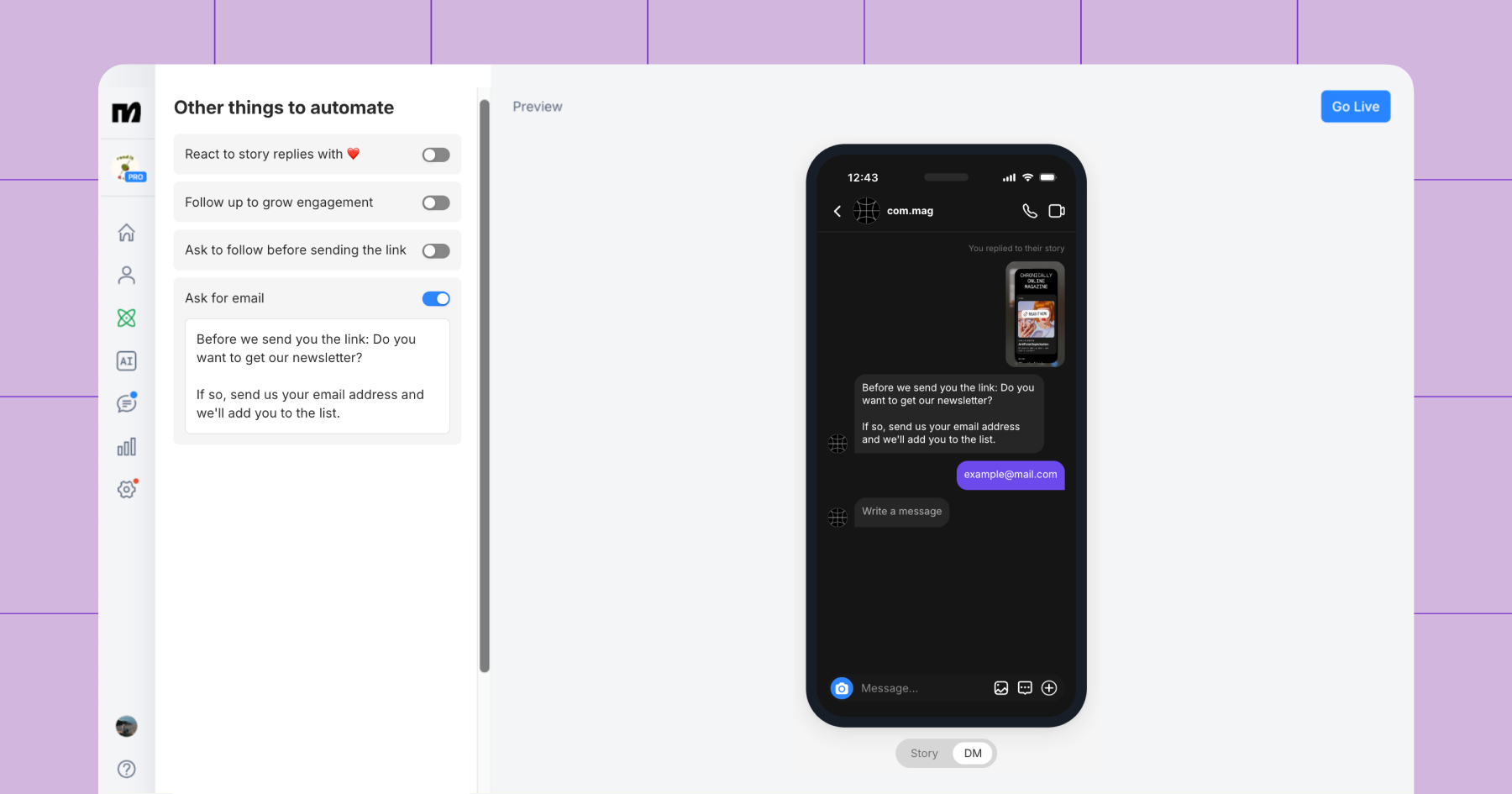 Screenshot of the Other things to automate option in Manychat