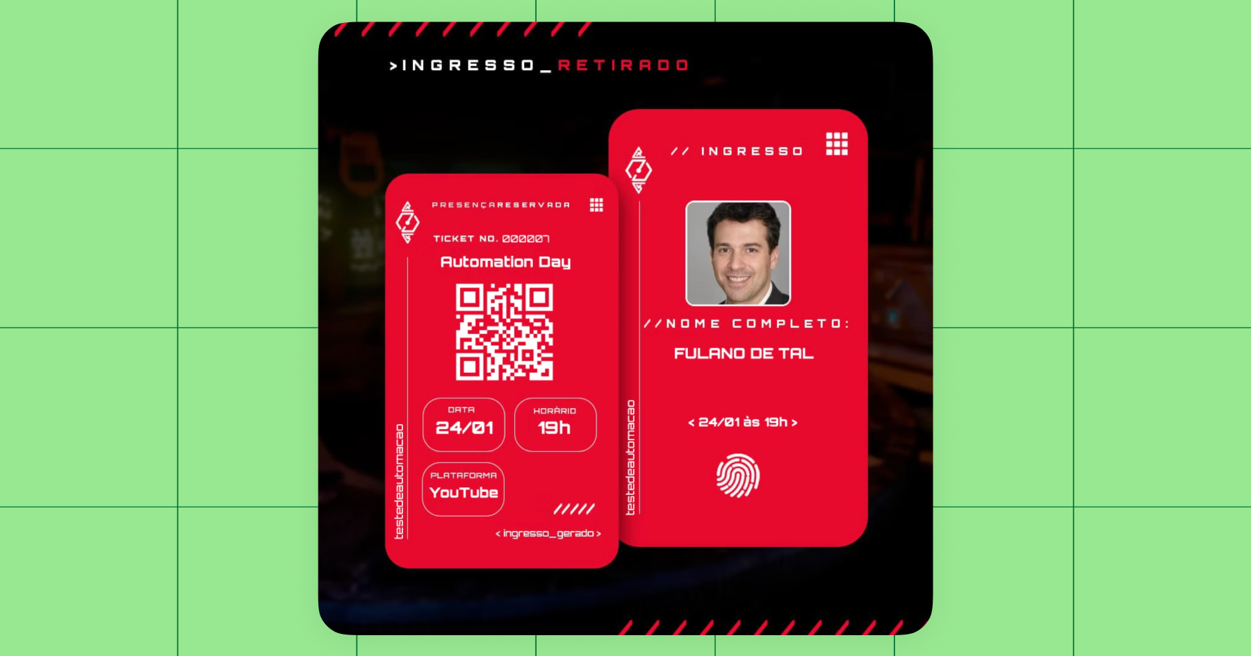 Screenshot of personalized ticket 