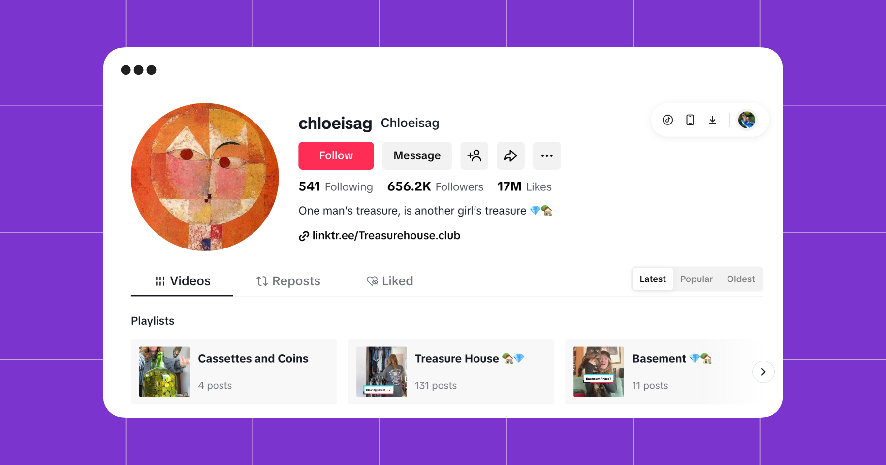 Screenshot of chloeisag on TikTok