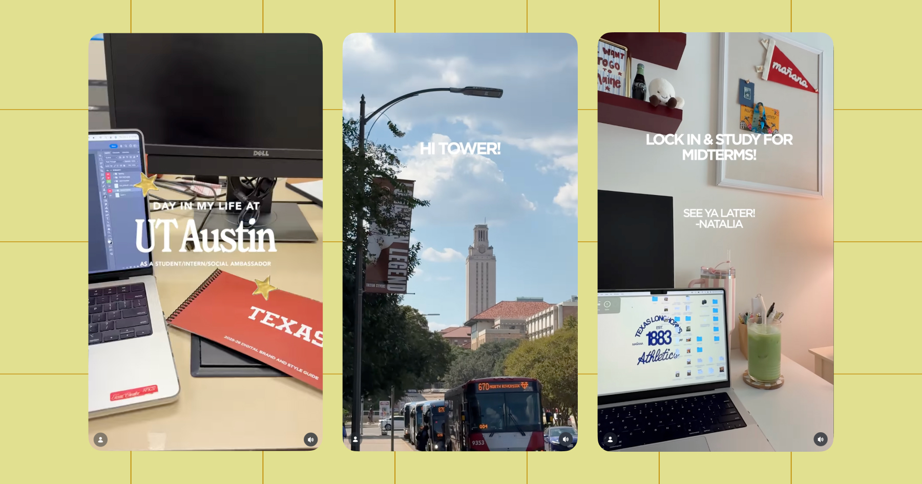 Screenshots of an example of "Day in your life" content 