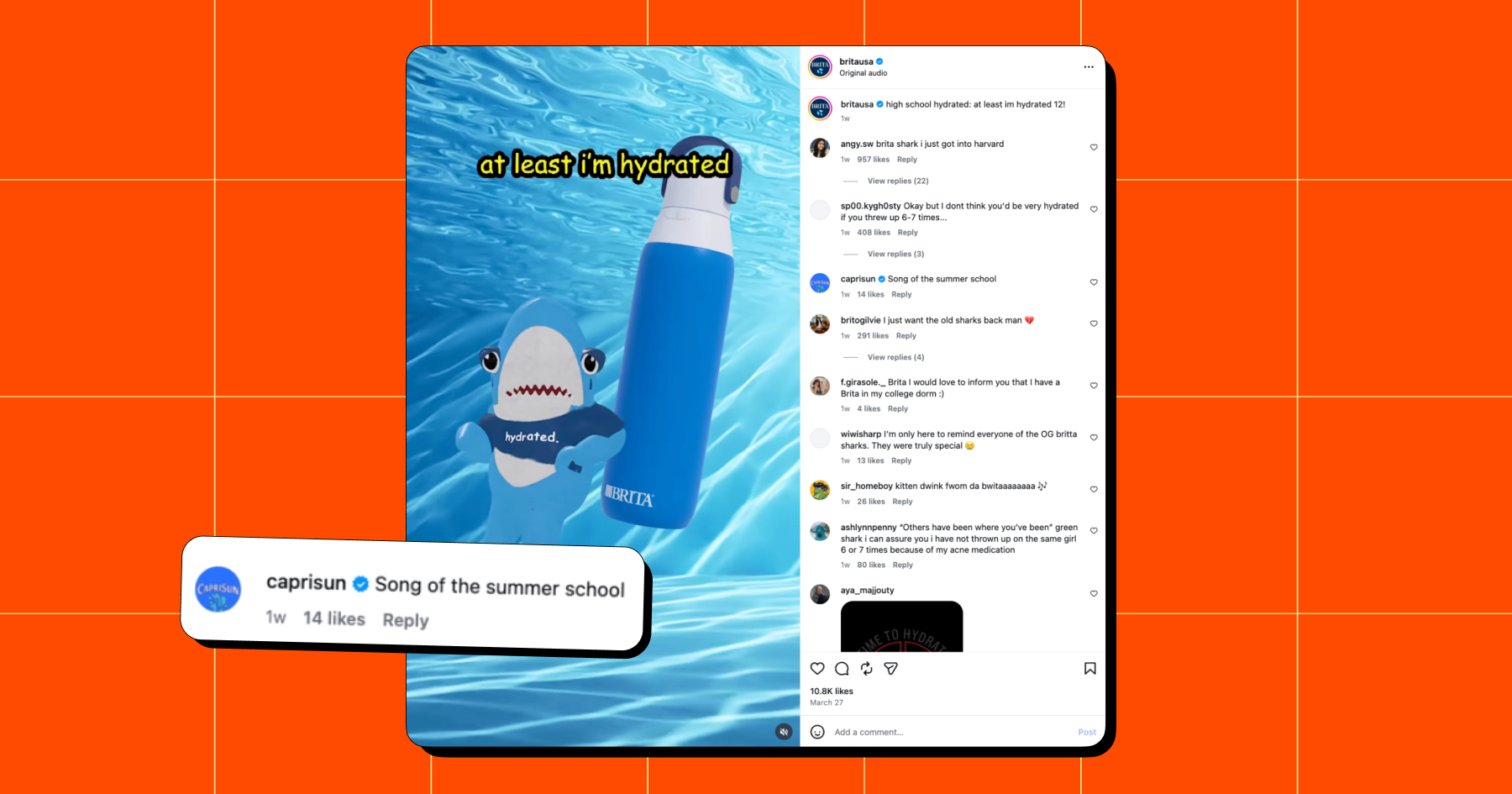 Screenshot of a Brita post with Capri Sun commenting on it
