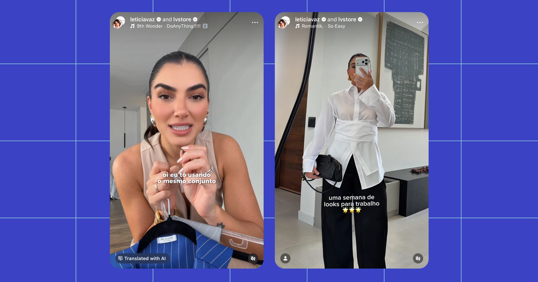 Screenshots of Letícia Vaz on Instagram