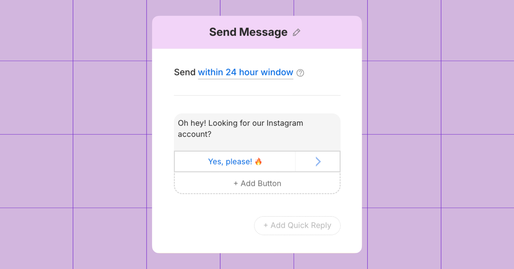 Screenshot of message reading "Oh hey! Looking for our Instagram account?"