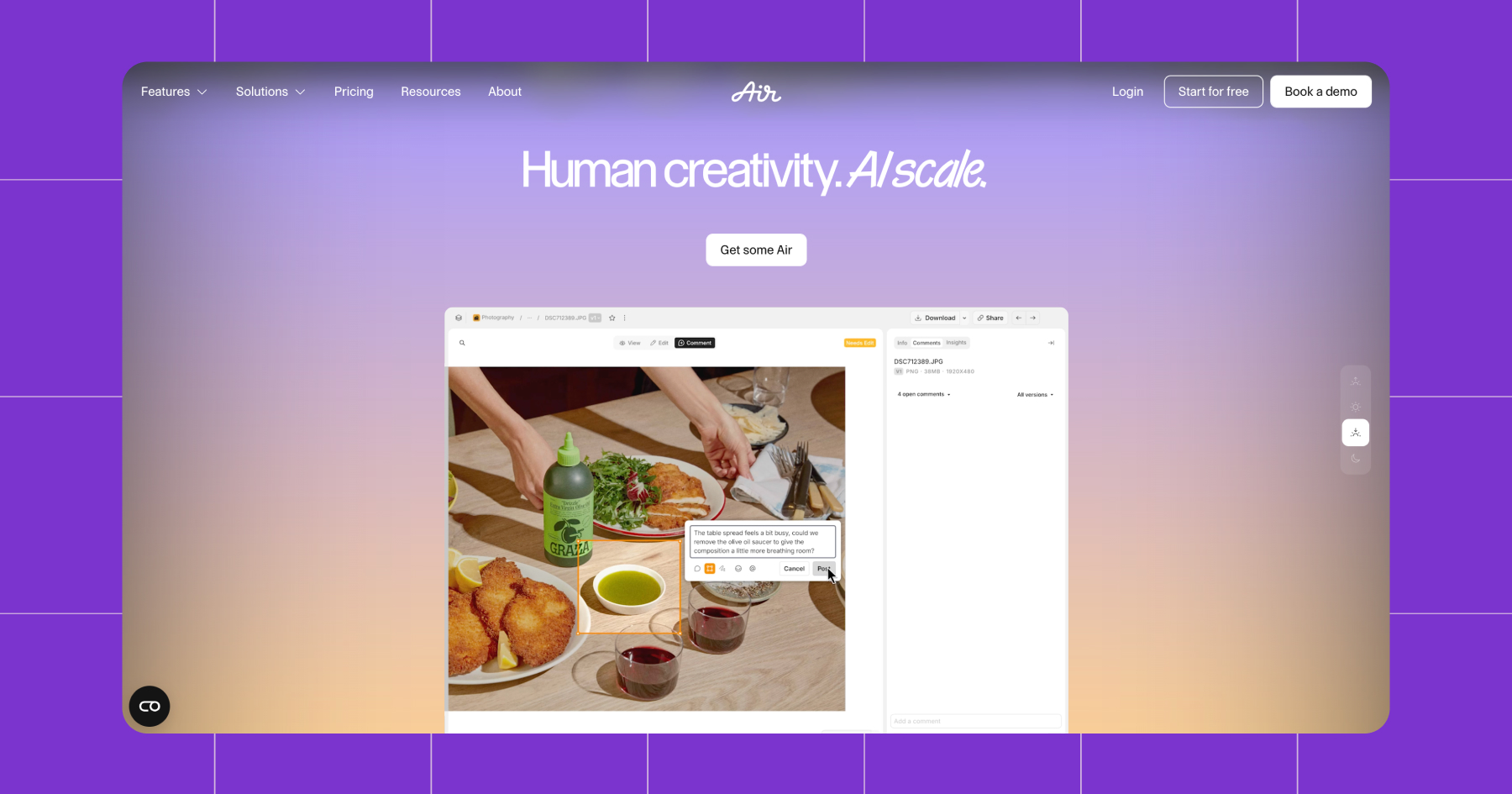 Screenshot of Air's homepage