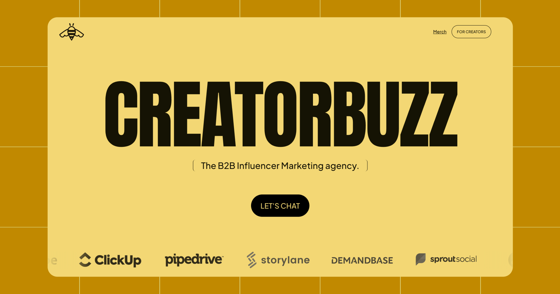 Screenshot of Creatorbuzz homepage "The B2B Influencer Marketing agency"