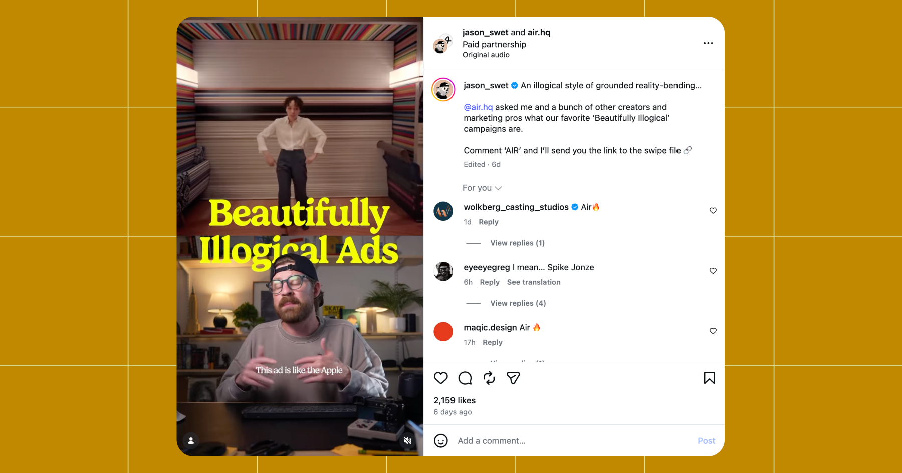 Screenshot of an Instagram post by creator @jason_swet for this campaign