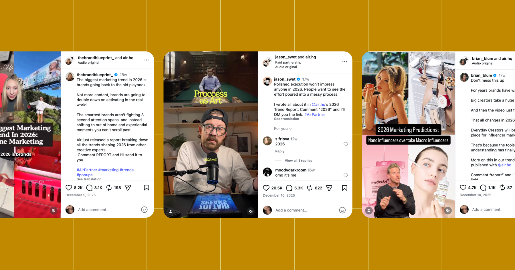 Screenshots of Instagram posts from various creators involved in recent campaigns