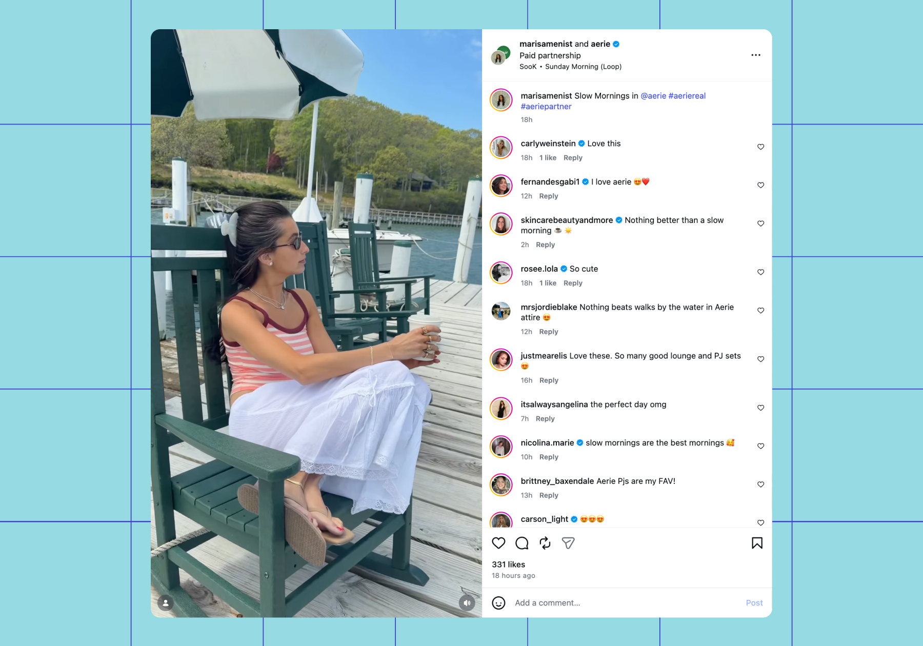 Aerie and micro creator partnership post on Instagram 
