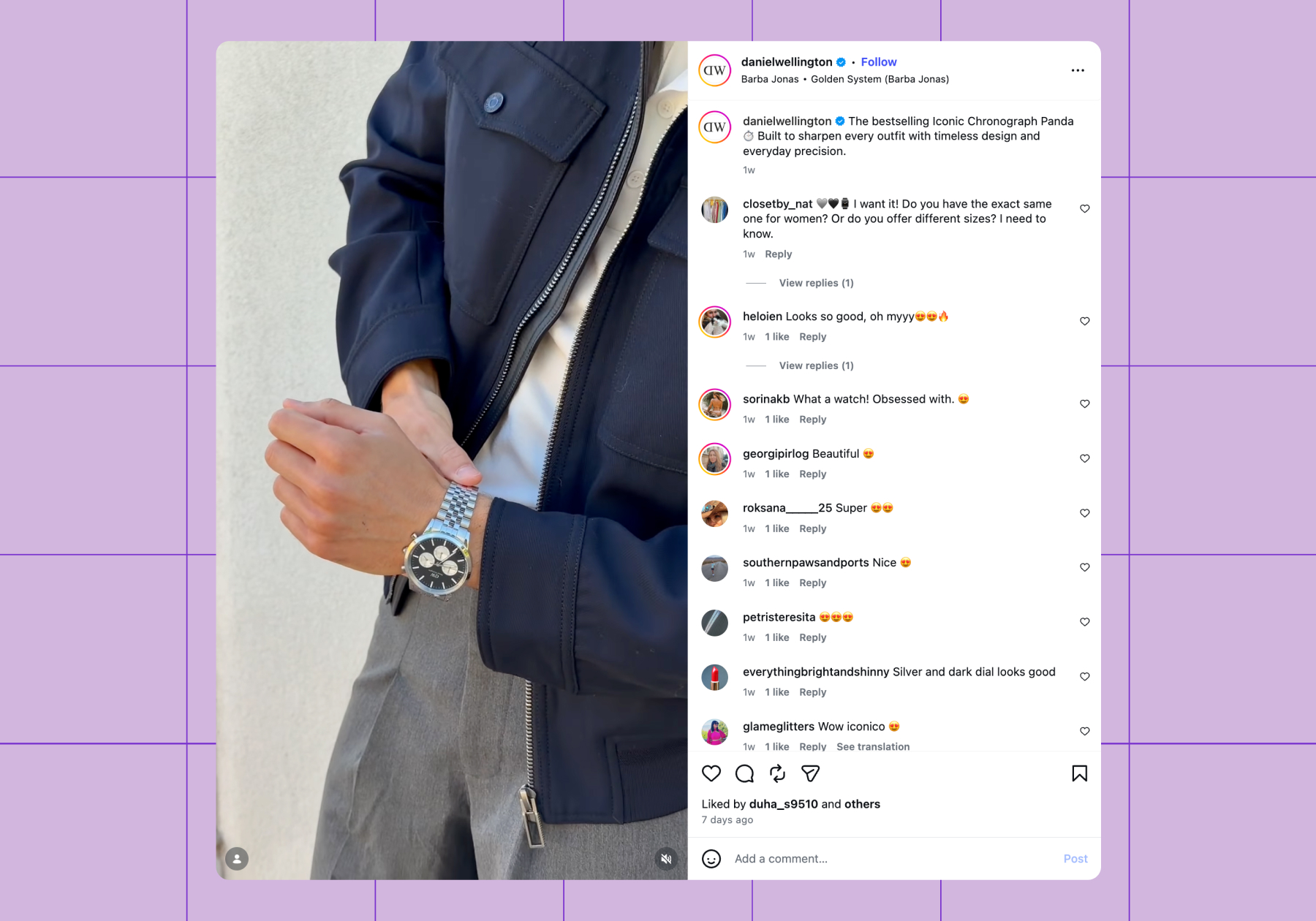 Daniel Wellington Instagram post 