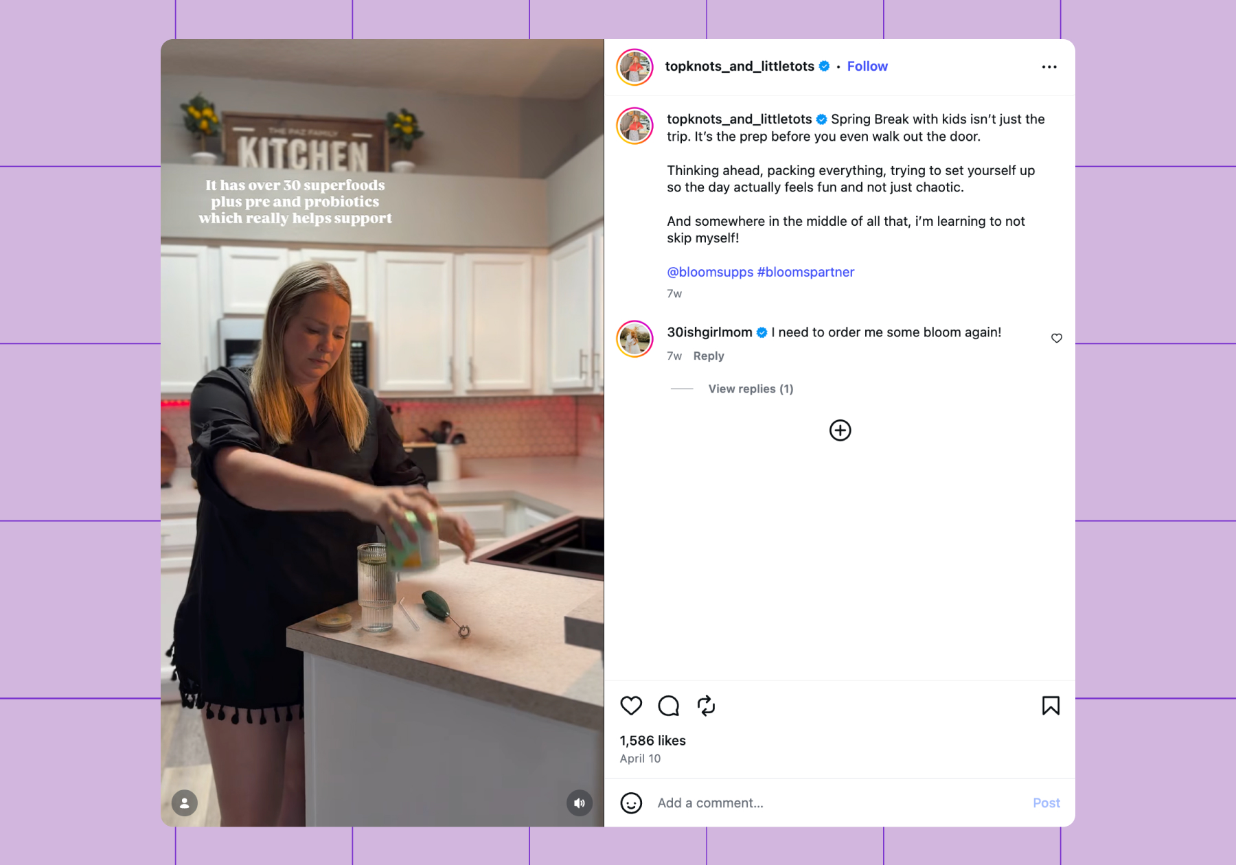 Micro creator sharing content for the brand Bloom 