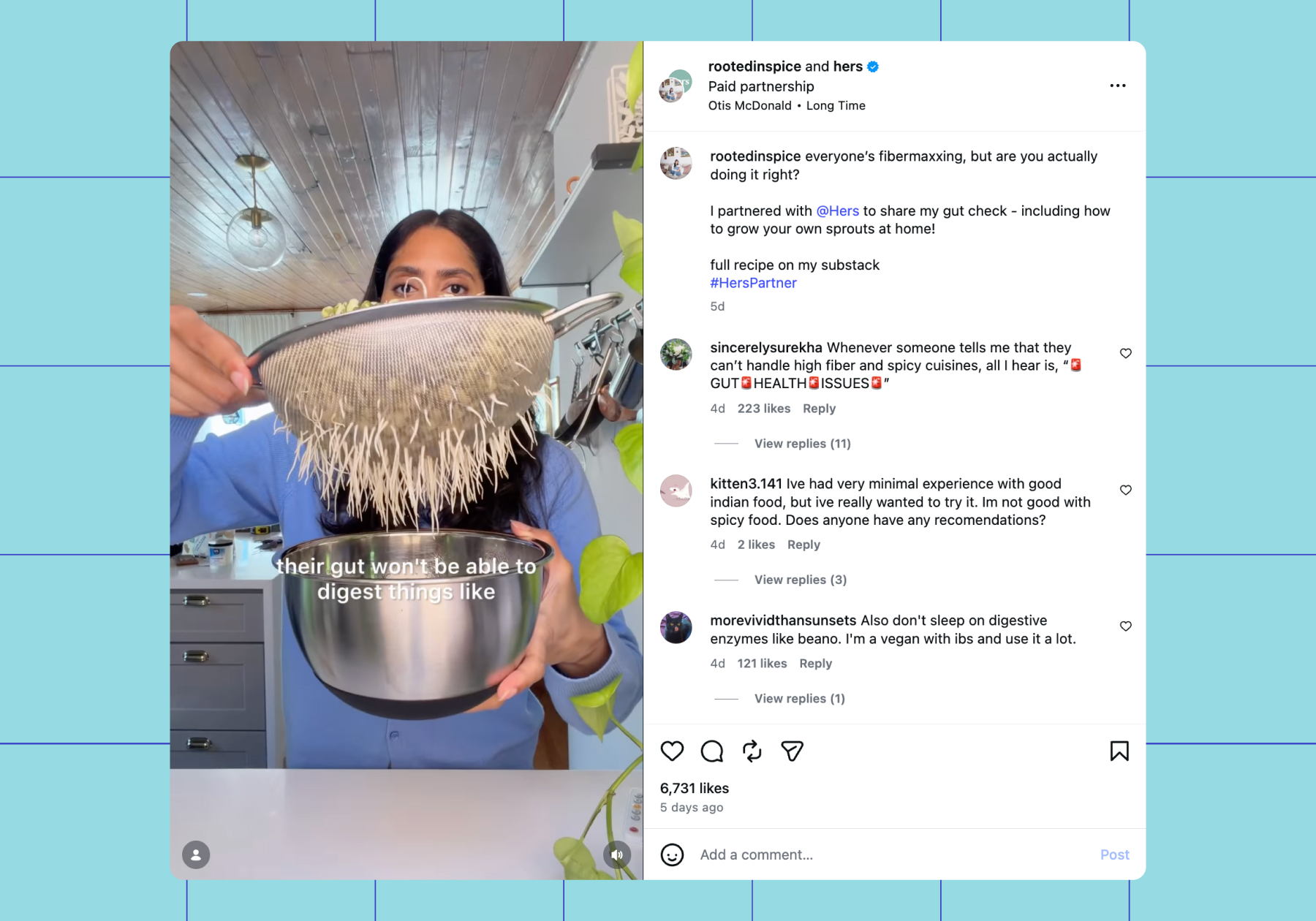 Hers partnership post with a micro influencer 