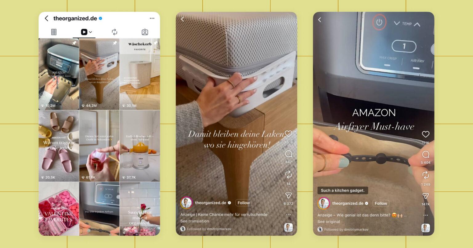 Screenshots from The Organized by Nadine Instagram account