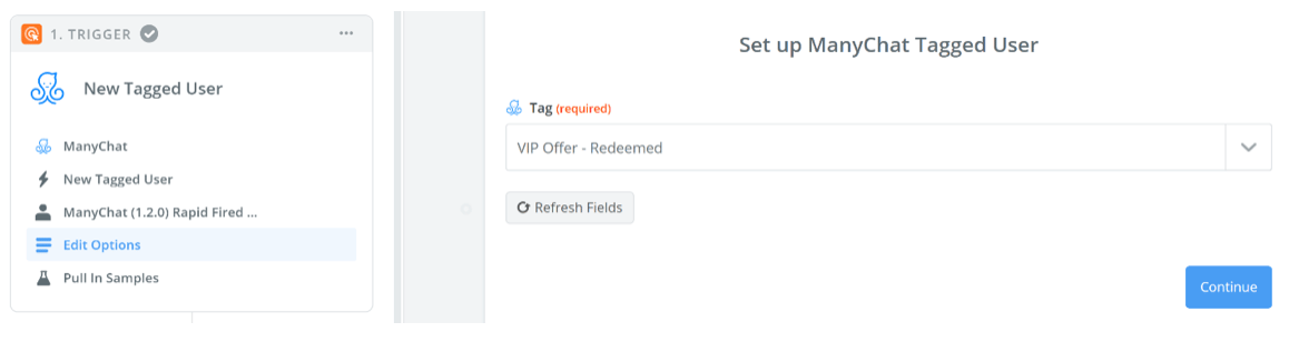 opt-in zap triggered by Manychat for Rapid Fired Pizza | Restaurant Chatbot Strategy
