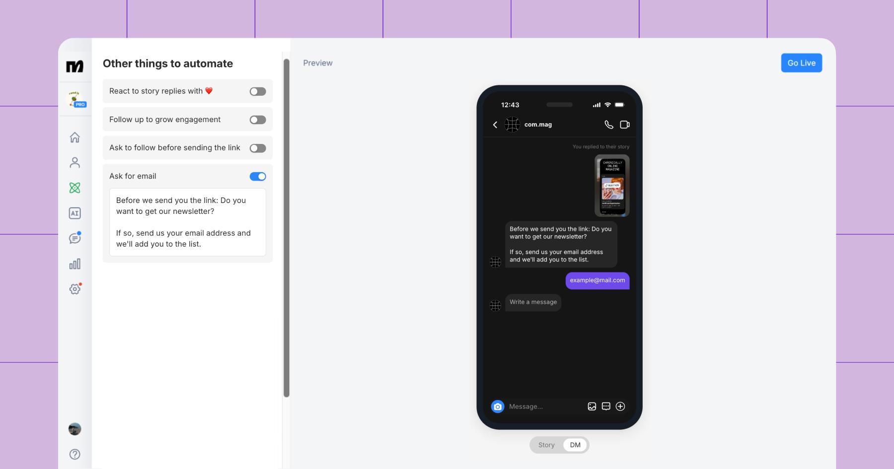 Screenshot of the Other things to automate option in Manychat