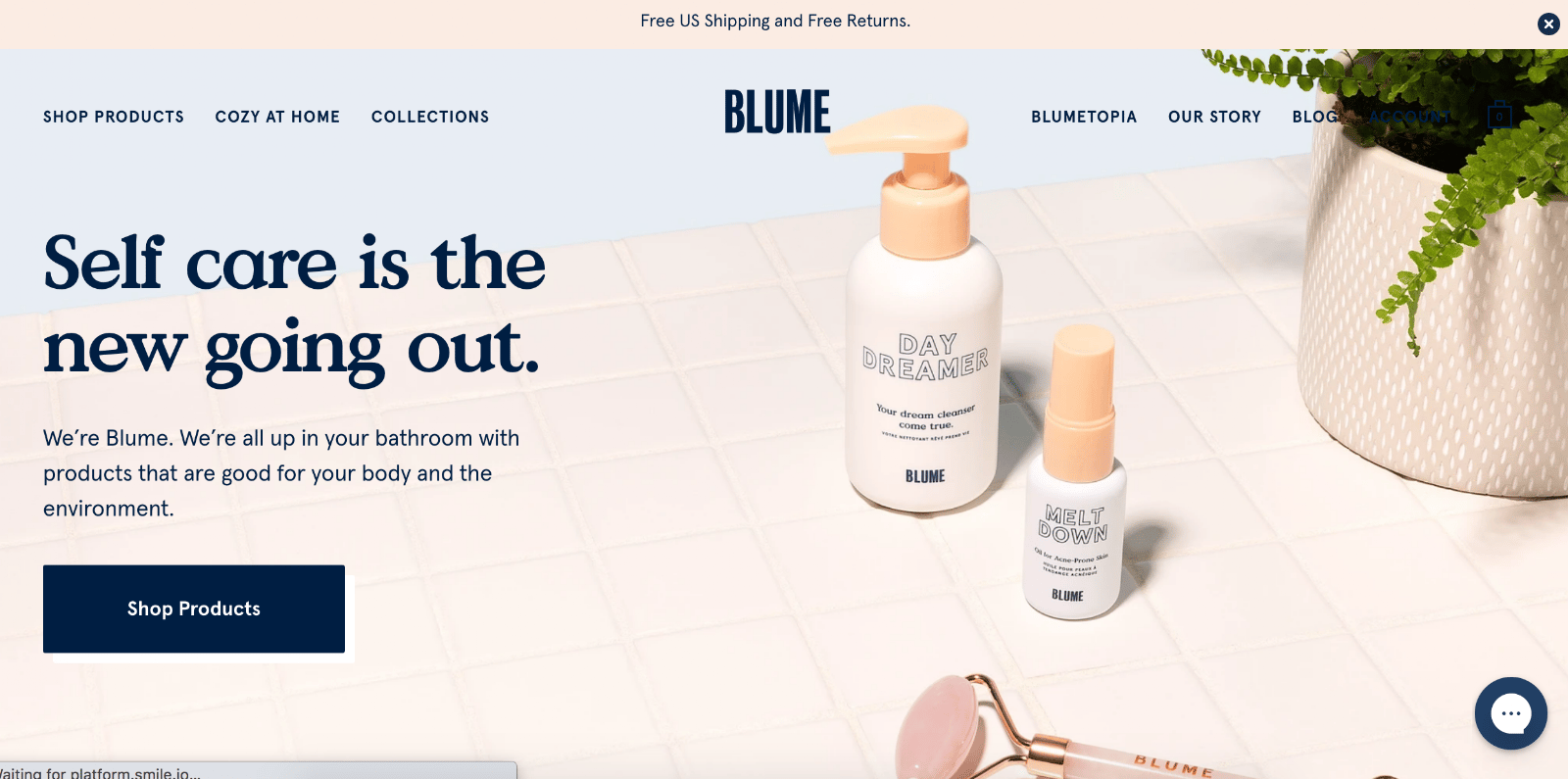 Blume Website homepage