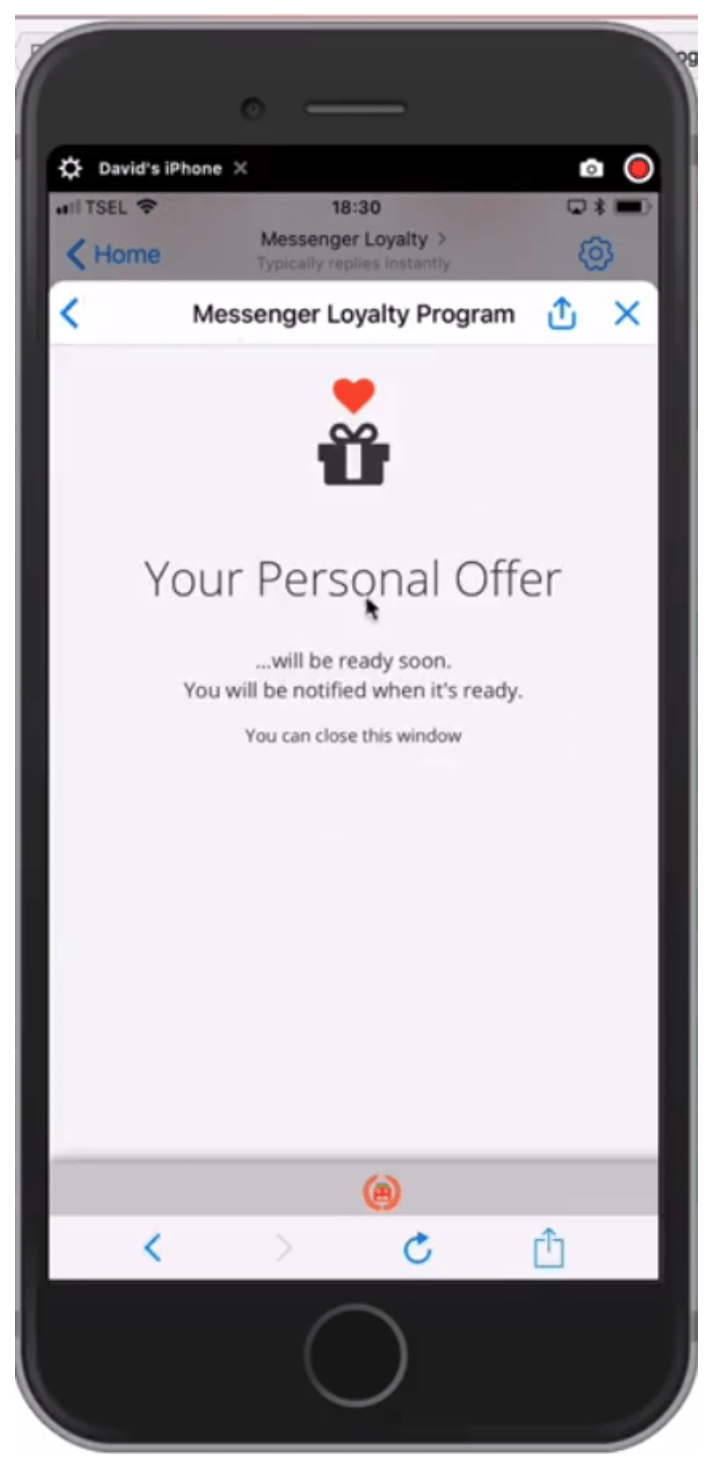 messenger loyalty program confirmation offer