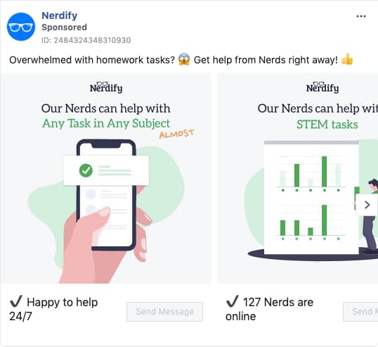 Nerdify Facebook Ad eample