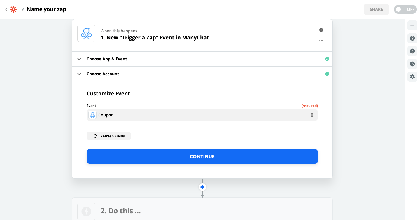 Using Zapier and Manychat to send coupons