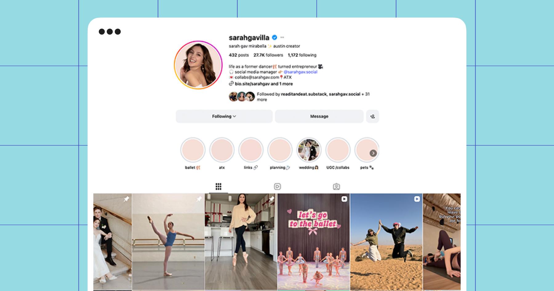 Screenshot of Sarah Gavilla's Instagram profile
