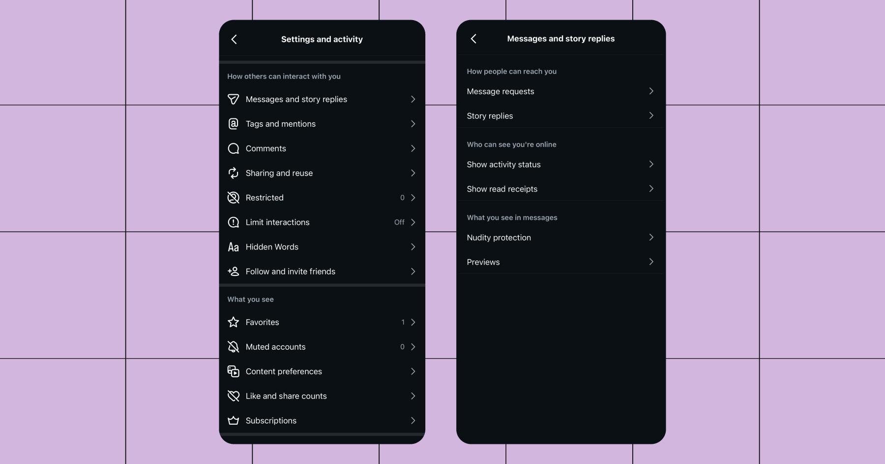 Screenshot of the settings in Instagram for Messages and story replies