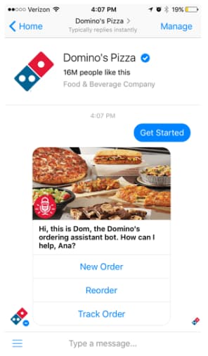 Dominos Chatbot Example