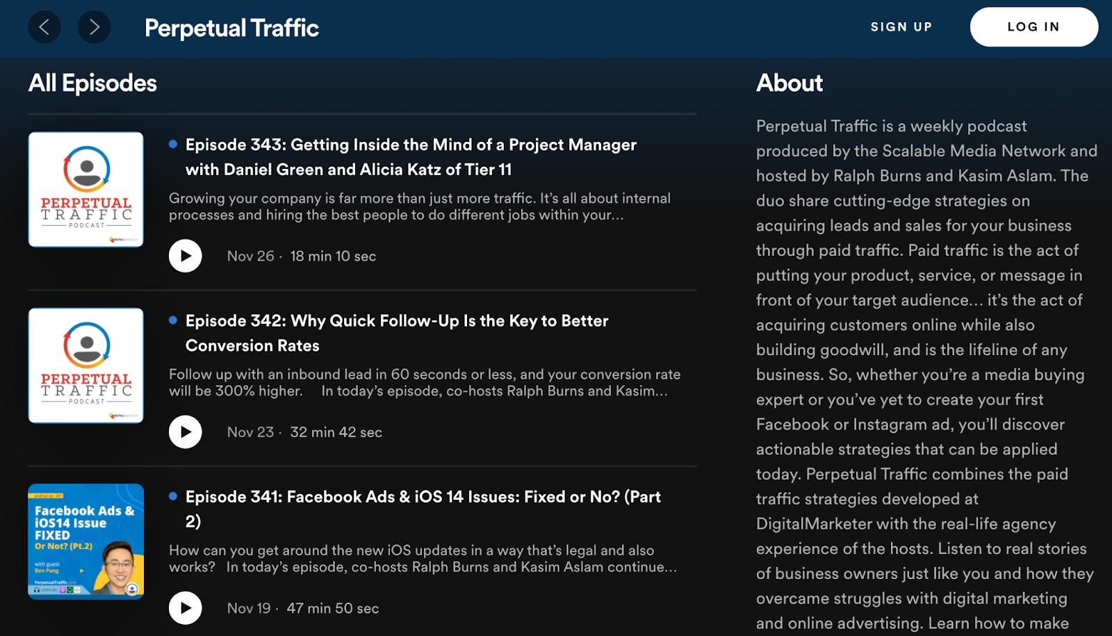 best marketing podcast: perpetual traffic