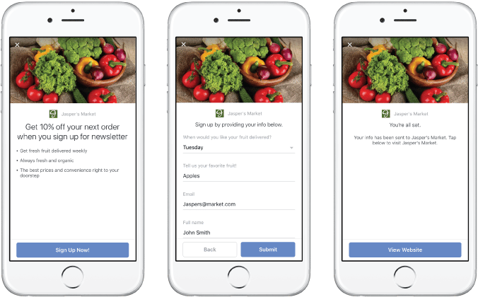 Facebook lead ad example