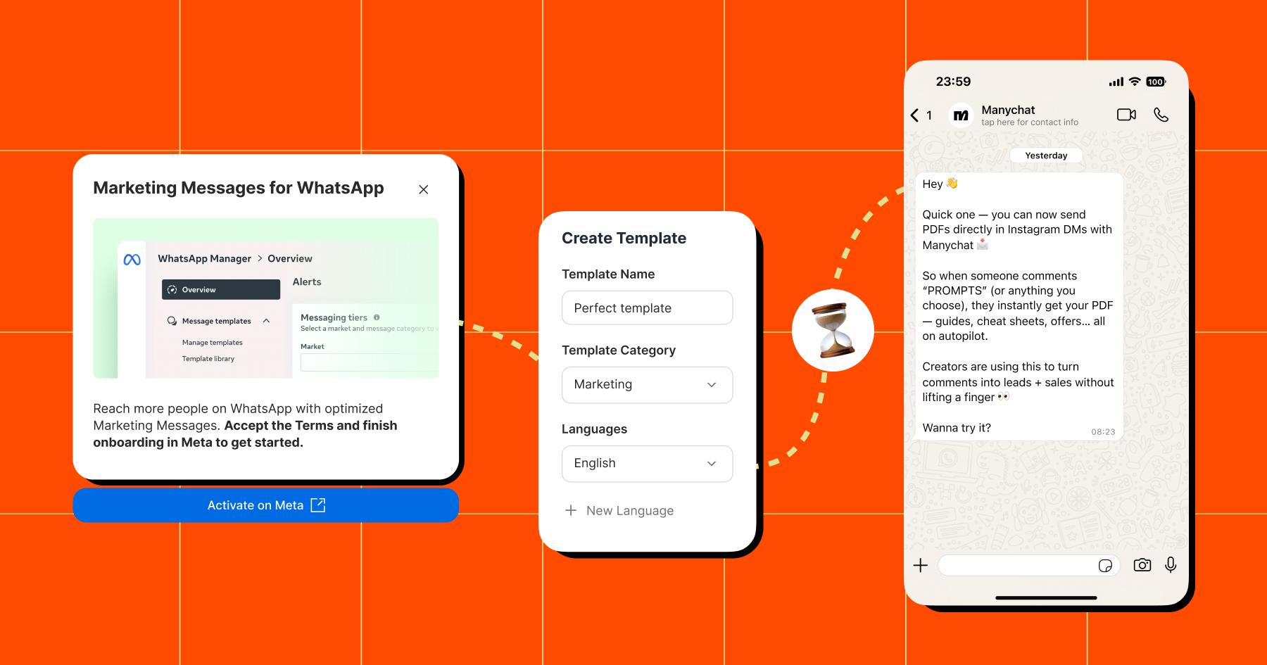 Screenshot of marketing messages for WhatsApp flow options