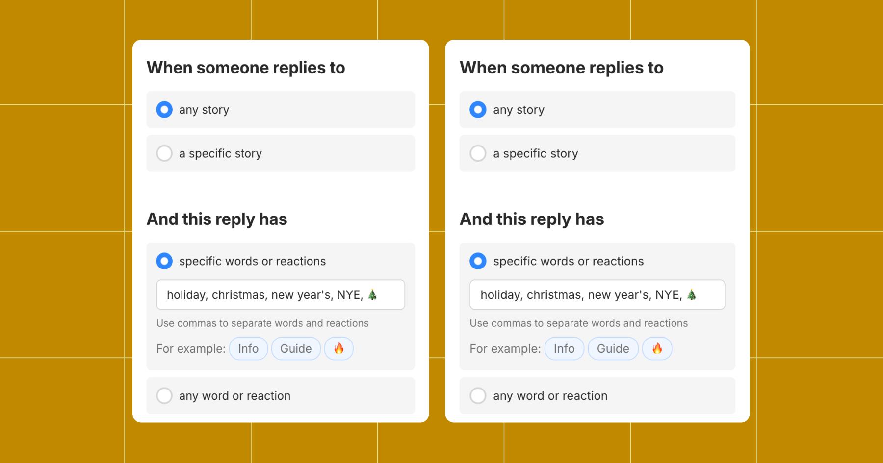 Screenshot of Manychat Story reply options 
