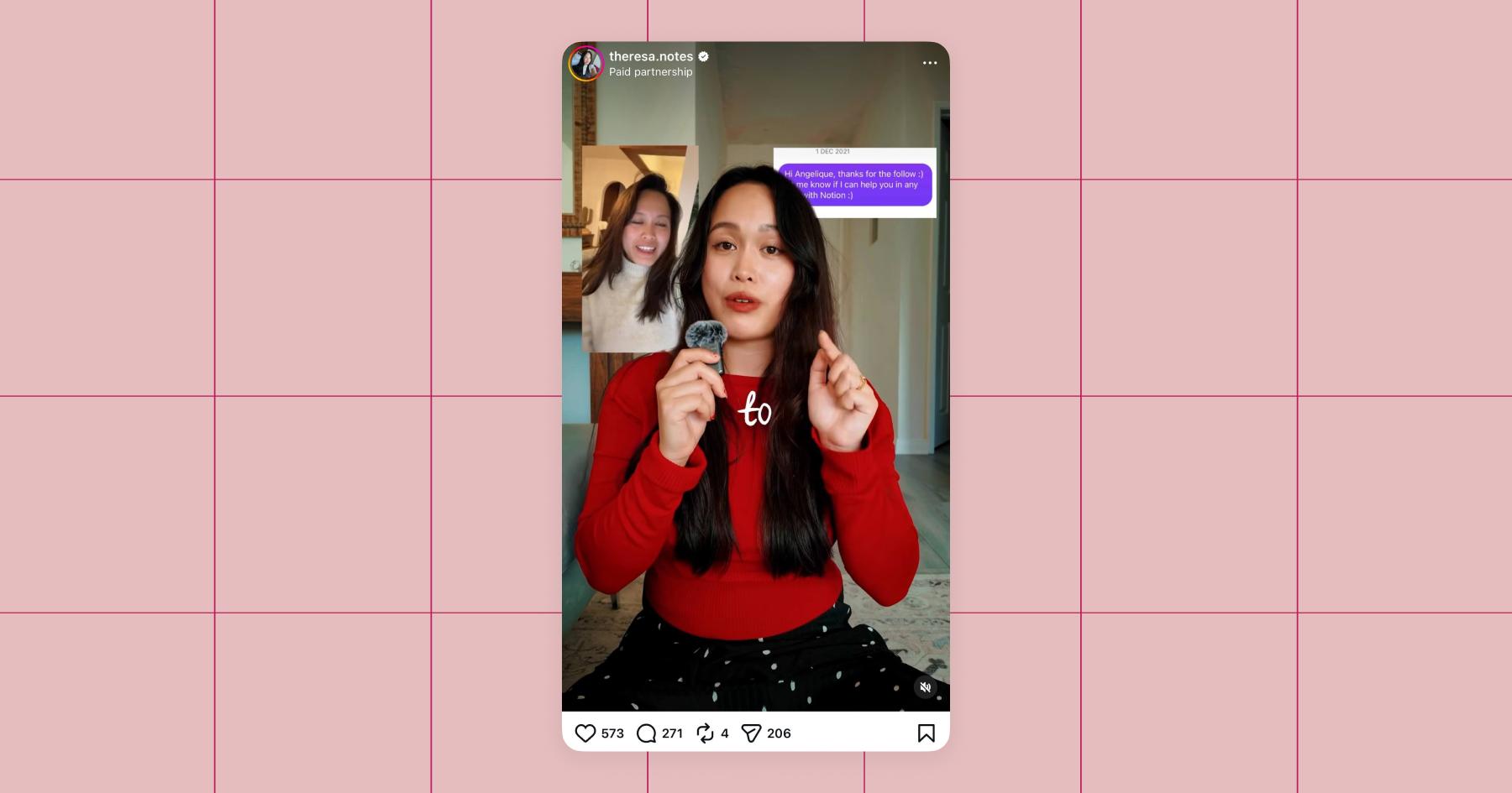 Screenshot of Theresa Dinh's Instagram Reel sharing how to use Manychat 