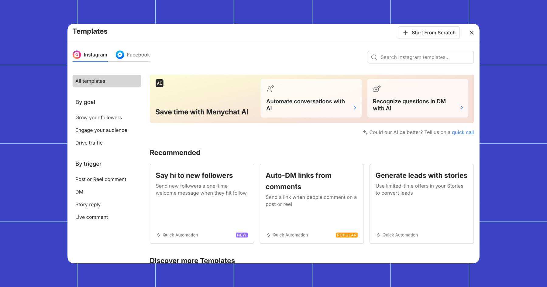 Screenshot of Manychat dashboard 