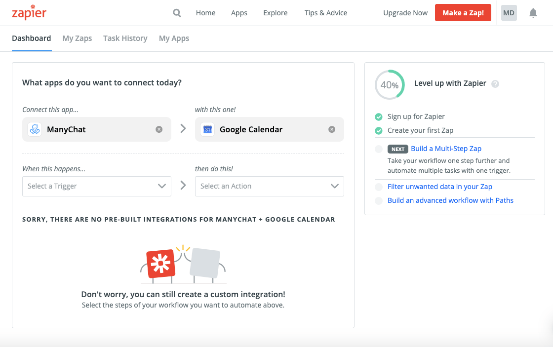 Zapier Integration with Manychat and Google Calendar