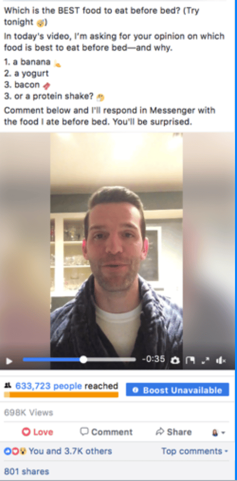 Biotrust's comment-to-message ad with Manychat