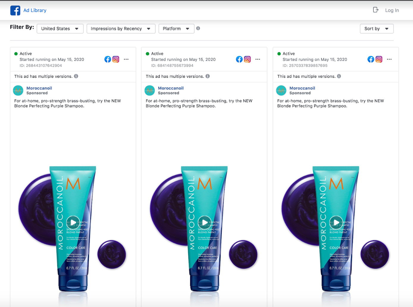 Facebook ad examples