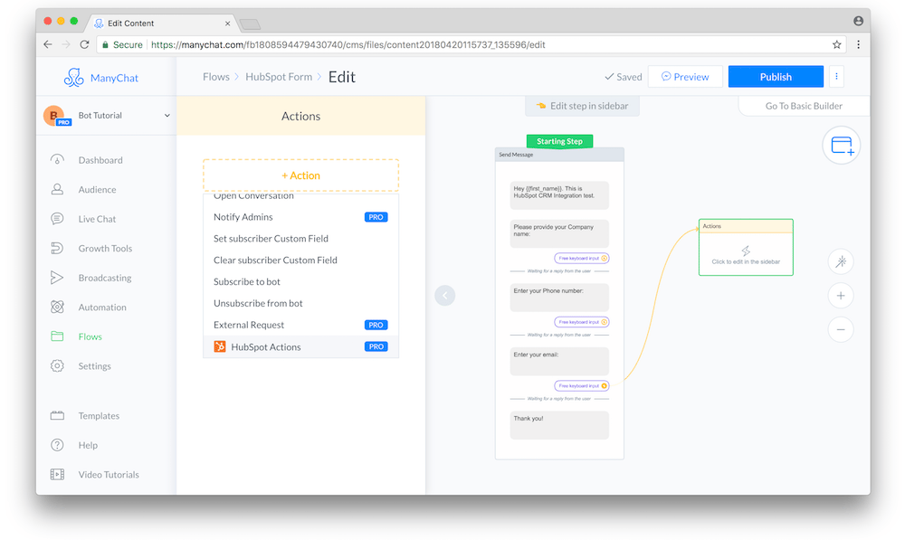 Sending data from Manychat to HubSpot