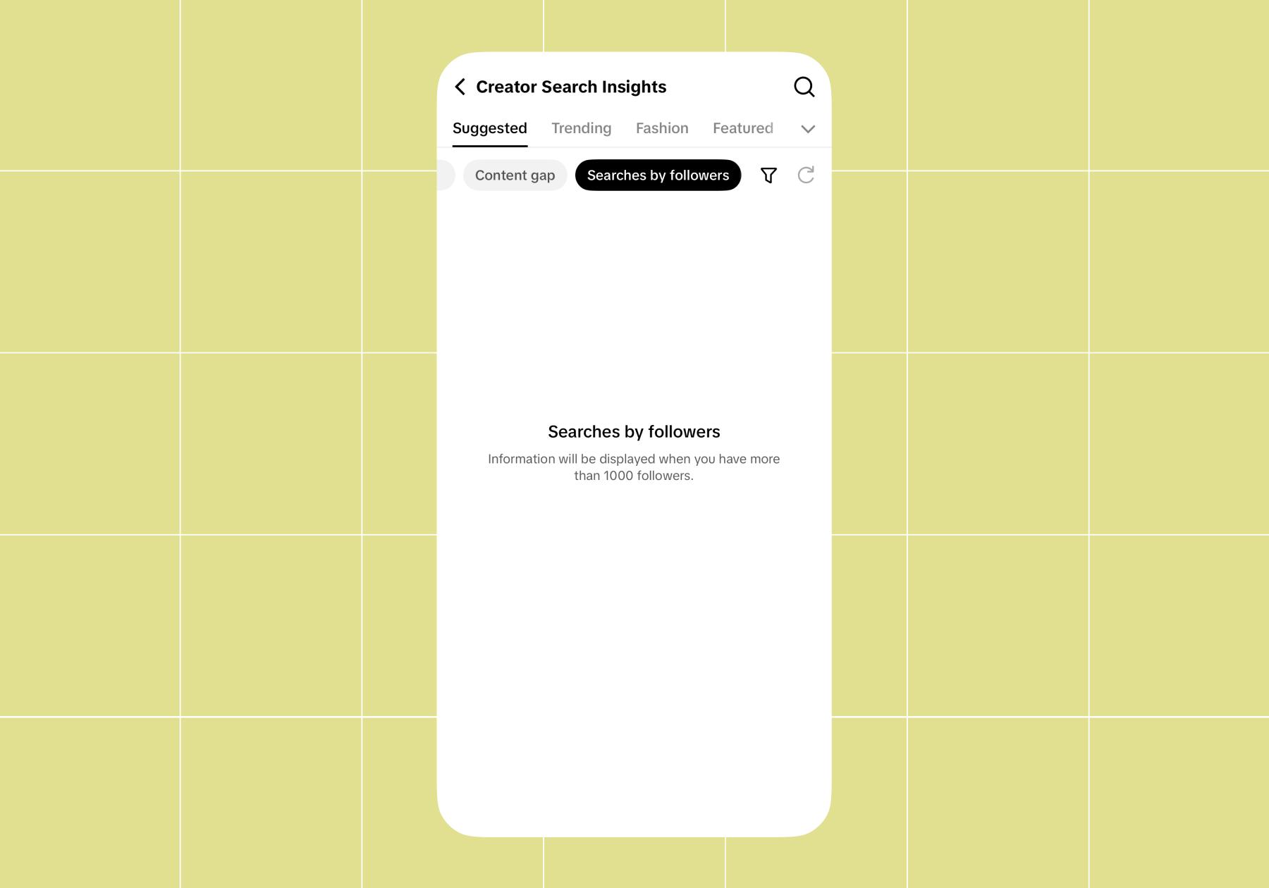 Screenshot of the "Searches by followers" category selected on Creator Search Insights from TikTok