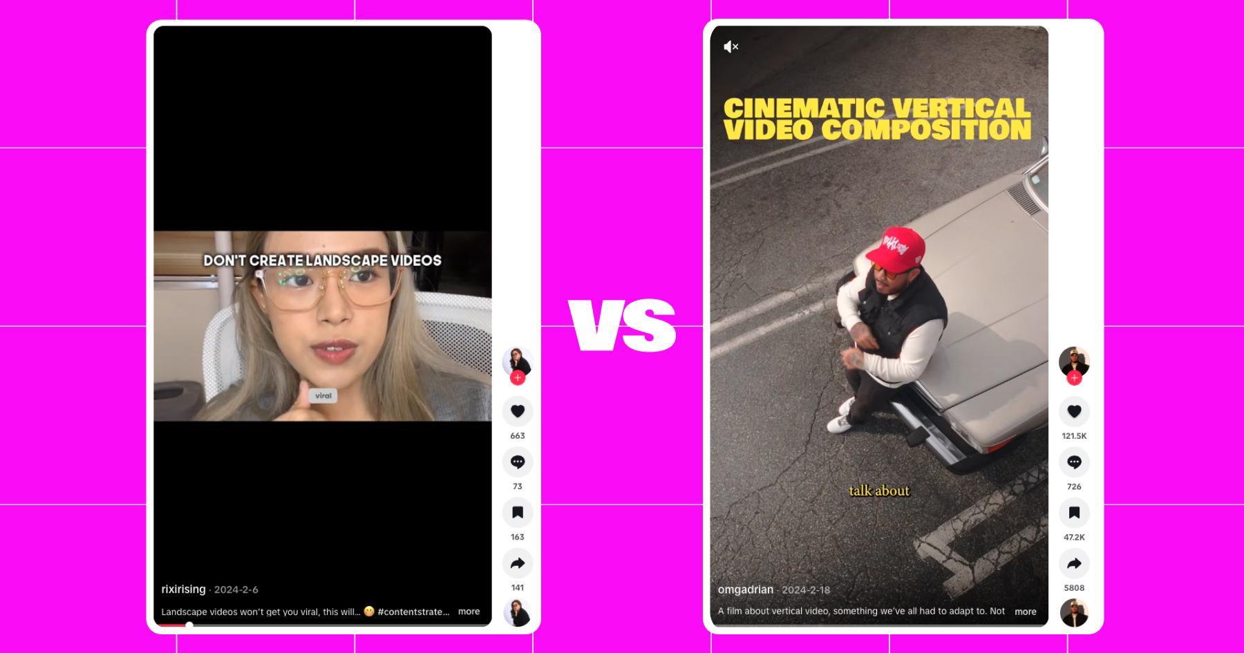 Screenshot of landscape video vs. cinematic vertical video composition