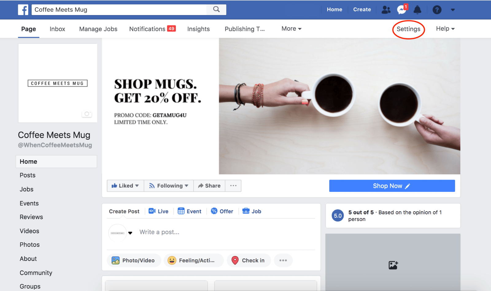 Finding your settings button to apply for Facebook Subscription Messaging