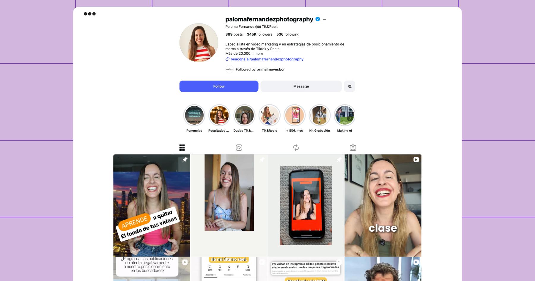 Screenshot of Paloma Fernández on Instagram