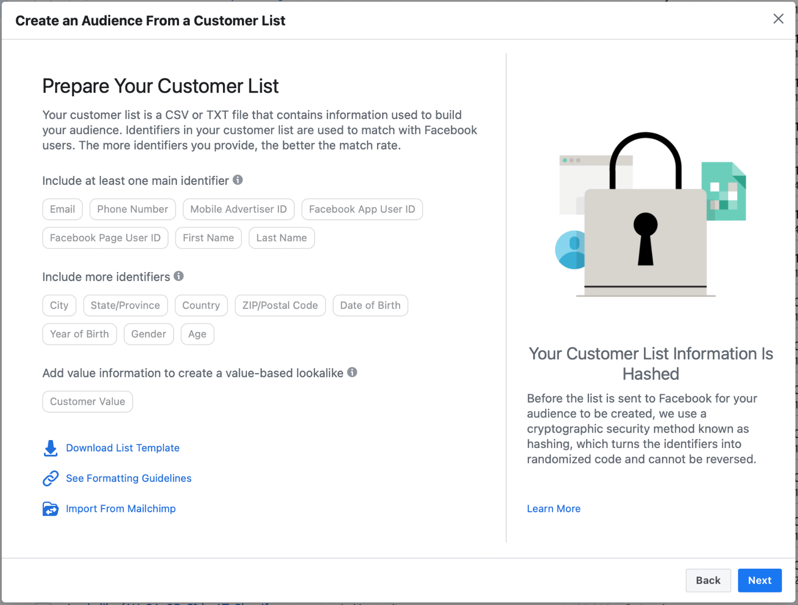 Creating a customer list custom audience