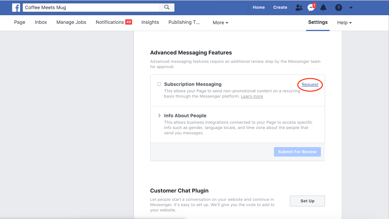 How to request to apply for Facebook Subscription Messaging