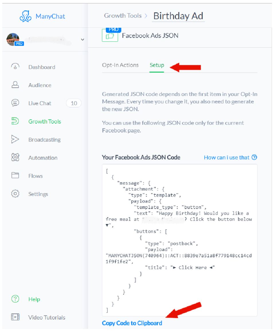 copy to clipboard in manychat