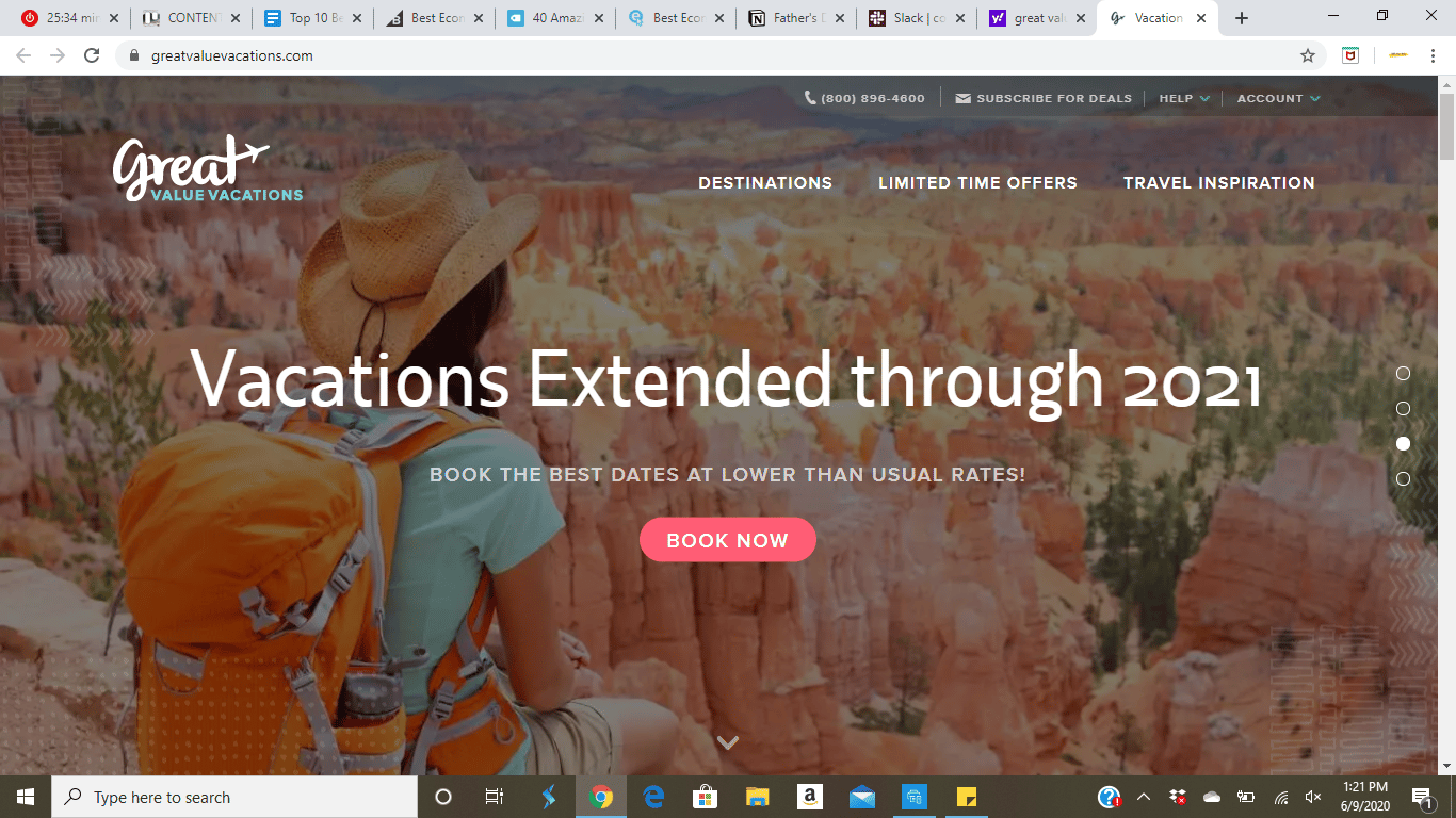 Great Value Vacations website