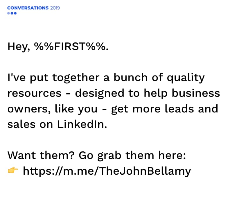 John Bellamy Linkedin DM with Manychat ref url