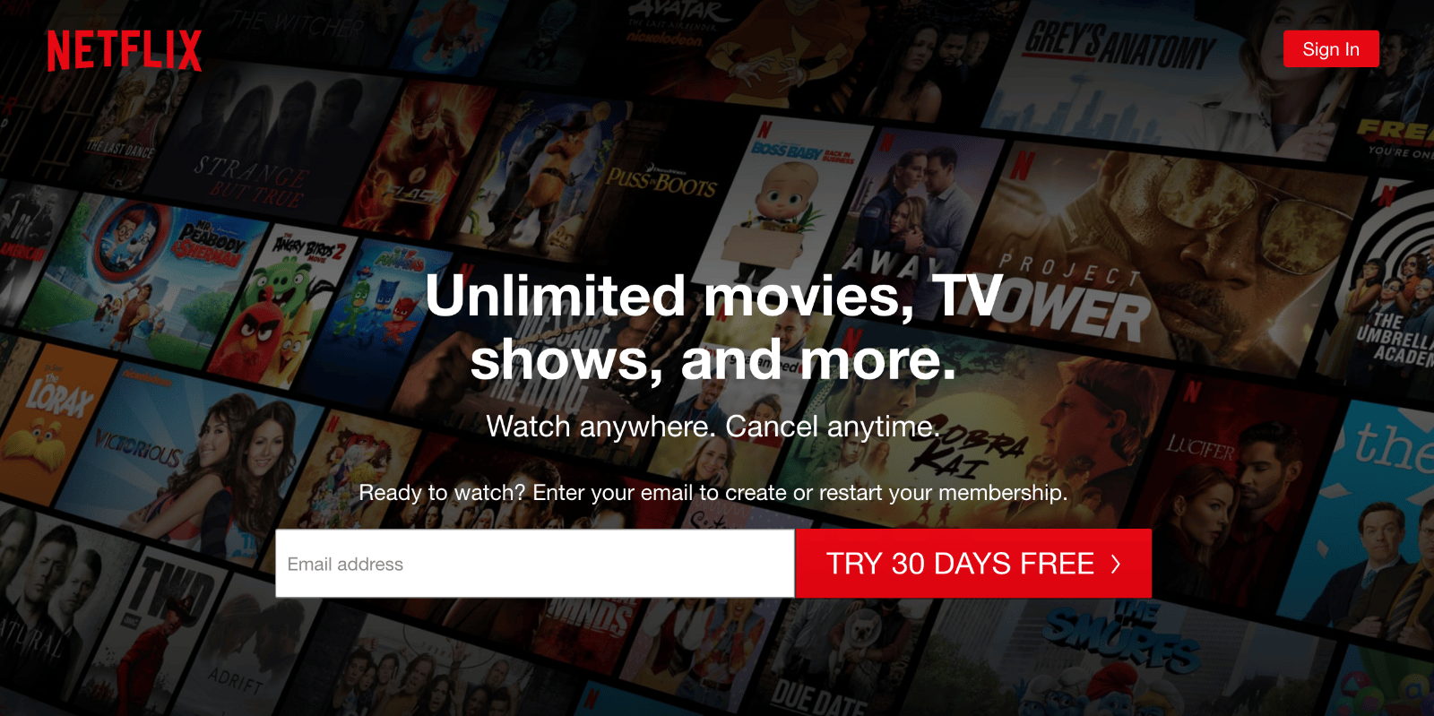 Netflix call to action button example