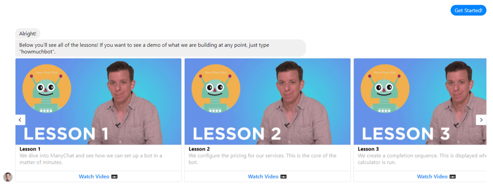 How Much Bot - get started options in messenger