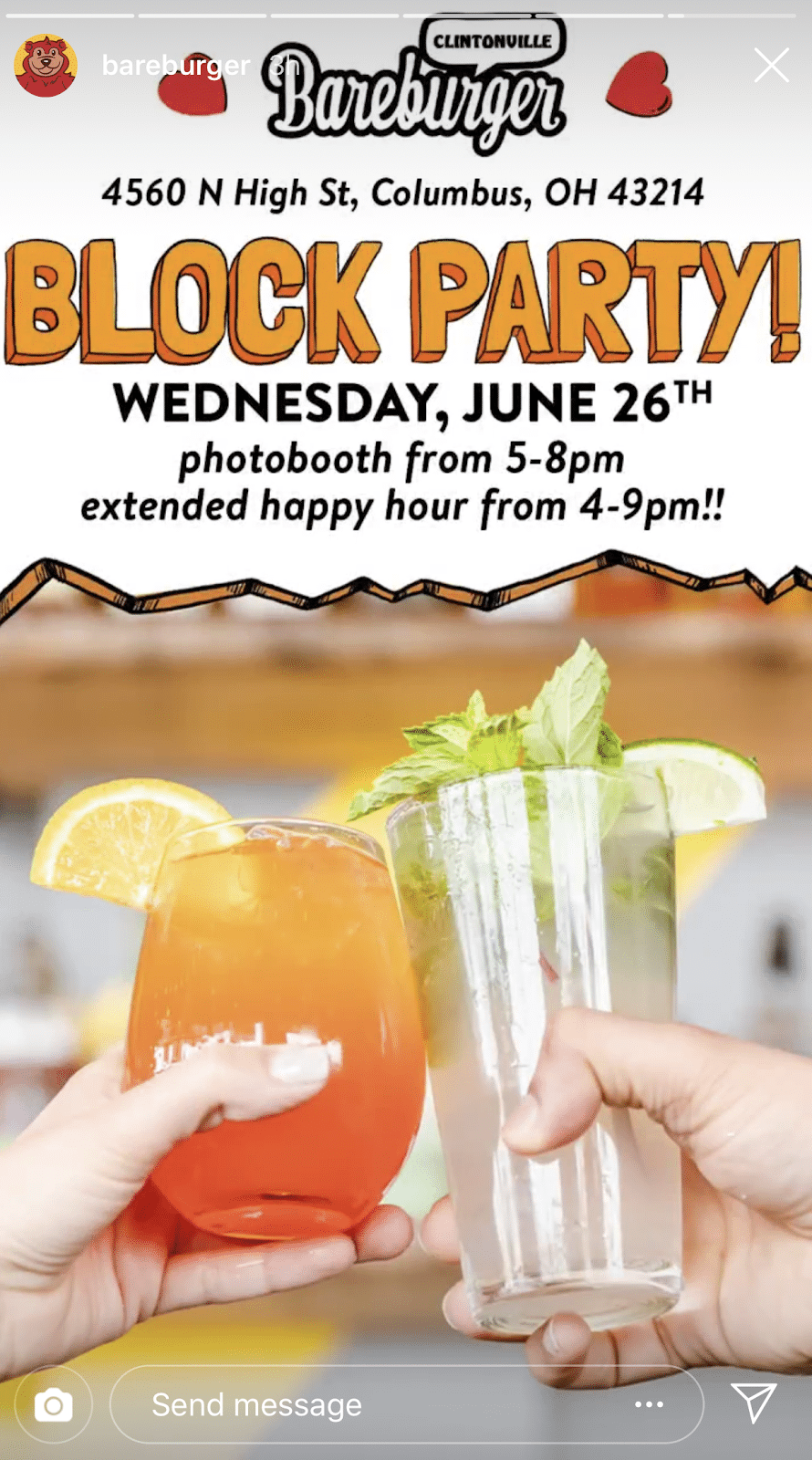 Block Party Instagram ad at Bareburger in Clintonville