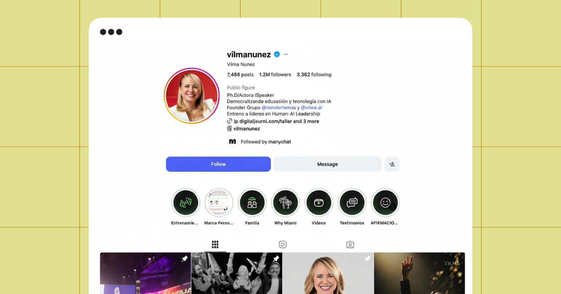 Screenshots of Vilma Nunez on Instagram
