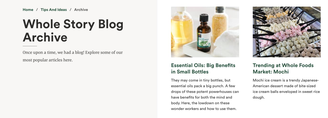 Whole Foods blog example for lead generation